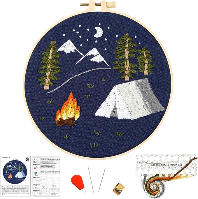 Crafmanoe Christmas Embroidery Kits for Beginners Adults, Hand Embroidery Starter Kits, Christmas Cross Stitch Kits for Beginners Craft Kits for Adults Women, Embroidery Hoops, Thread & Video Tutorial