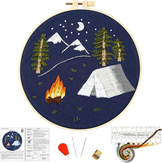 Crafmanoe Christmas Embroidery Kits for Beginners Adults, Hand Embroidery Starter Kits, Christmas Cross Stitch Kits for Beginners Craft Kits for Adults Women, Embroidery Hoops, Thread & Video Tutorial