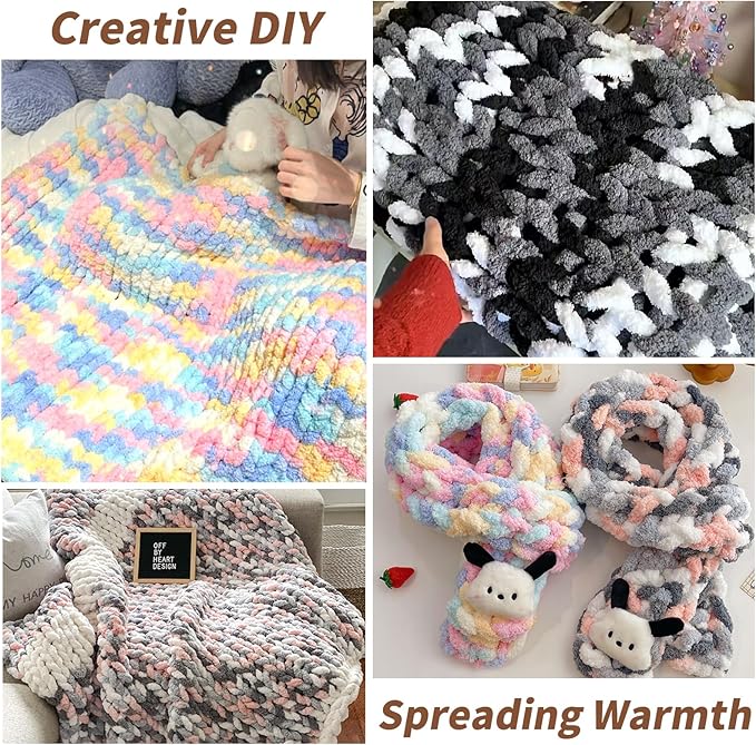10 Pack Jumbo Chunky Yarn for Hand Knitting, Fluffy Variegated Chunky Chenille Yarn for Crocheting, 240yds/70.5oz Super Bulky Soft Crochet Baby Blanket Yarn(Pinkish Purple)