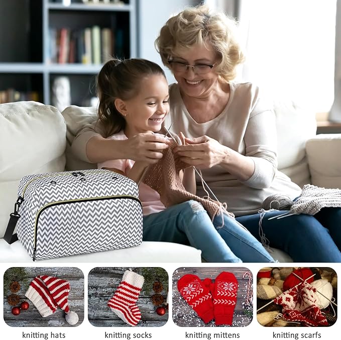IBFUN Crochet Yarn Knitting Bag 2 Pcs Yarn Storage Organizer Crocheting Bags for Beginners with Shoulder Strap for Knit Accessories Needles Hooks
