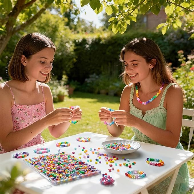Rainbow Pony Beads Mix 1000pcs Easter Basket Stuffers, Hearts Flowers Stars Butterflies Assorted Bead Charms Set, Colorful Craft Beads for Bracelets Jewelry Making DIY Art Projects