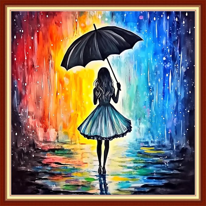 Redxing Stamped Cross Stitch Kits Embroidery kit for Beginners Adults Full Range of Embroidery Patterns Starter Kits DIY Printed Cross Stitch Kits Needlepoint Kits 11CT-Umbrella Girl 18x18 inchs