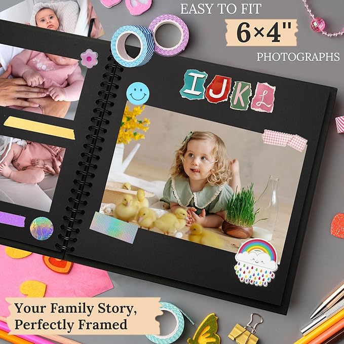 Scrapbook 7x7 Inch DIY Scrapbook Album Hardcover Kraft Paper Scrap Book Photo Albums 40 Pages Perfect for 4x6 / 5x7 Photos Memory Book for Family, Wedding