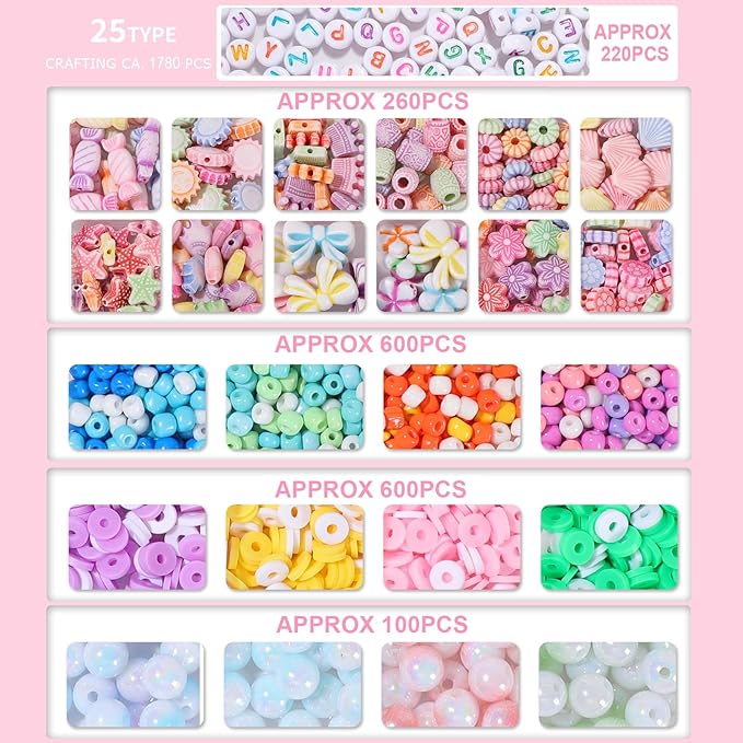 UXIMAIR Bracelet Making Kit for Kids Girls - Cute Beads for Jewelry Making Kit with Charms - Arts and Crafts for Make Necklaces - Birthday Gifts for Girls Ages 6 7 8 9 10 (Kids' Jewelry Making Kits)