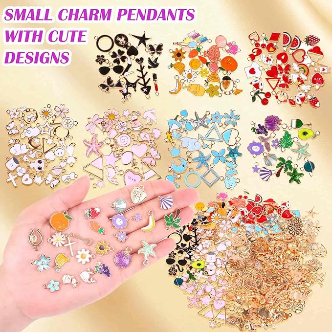Acejoz 300Pcs Charms for Jewelry Making, Wholesale Bulk Assorted Gold-Plated Enamel Earring Charms for DIY Necklace Bracelet Jewelry Making and Crafting (Multicolor)