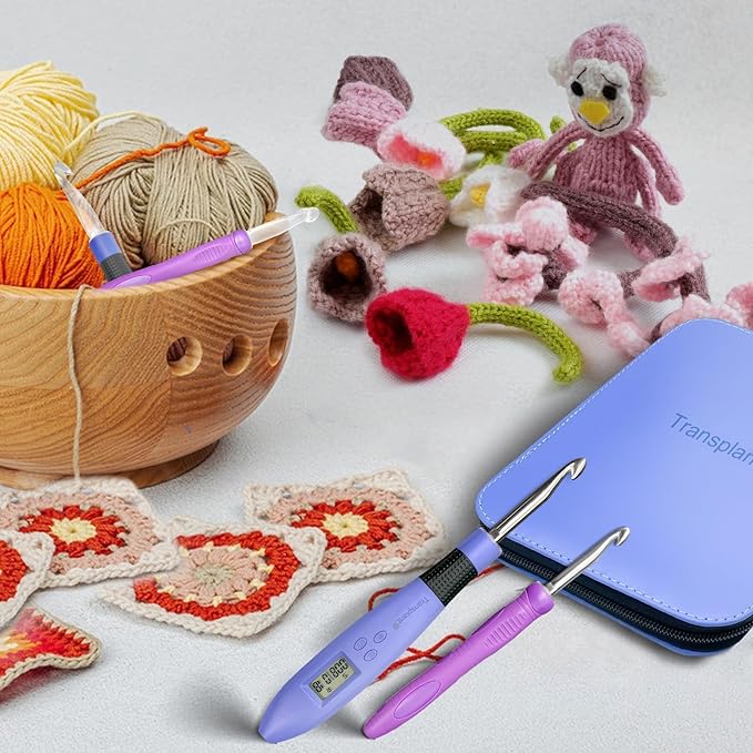 Light up Crochet Hook Set with Stitch Counter Crochet Kit with 22 Different Size Interchangeable Crochet Needle,Ergonomic with 2 Levels Led and Digital Stitch Counter for Crocheting and Knitting