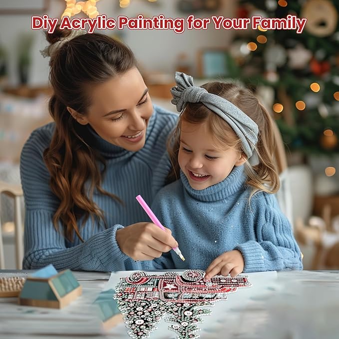 MOGTAA Christmas Truck Diamond Art Hanging Kits for Adults Kids, Christmas Tree Diamond Art Suncatchers, 5D Special Shape Diamond Painting Window Pendant Kit for Home Garden Wall Decor