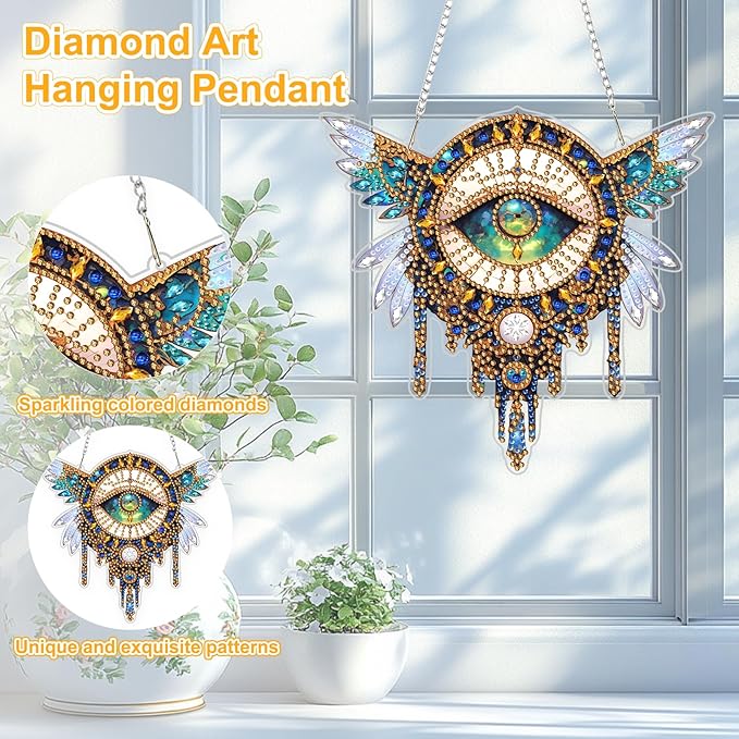 TOSTOG Diamond Art Hanging Kits for Adults, Evil Eye Diamond Painting for Adults Window Pendant, Seeing Eye Special Shape Diamonds Diamond Painting Hanging Pendant Kit for Wall Home Decor Gift