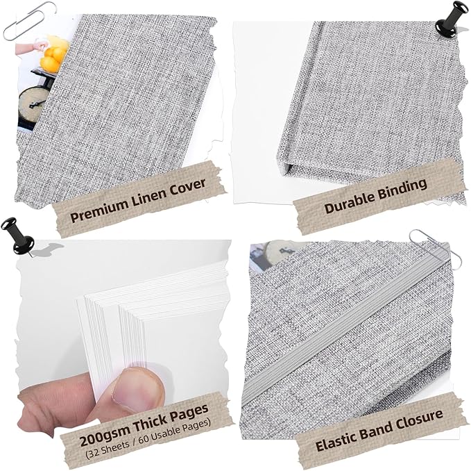 Scrapbook Album, 8"x8" DIY Photo Album with Square Window Linen Cover Kraft Paper 32 Sheets, Stylish Memory Book for Wedding, Anniversary, Family, Travel, Grey