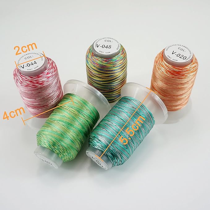 New brothread 50 Colors Variegated Polyester Embroidery Machine Thread Kit 500M (550Y) Compatible with Brother Janome Babylock Singer Pfaff Bernina Husqvaran Embroidery and Sewing Machines