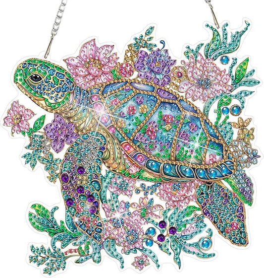 DOMROM Turtle Diamond Art Hanging Pendant, 5D Special Shaped Crystal Diamond Art Window Pendant Ornament Double Sided Pattern Wall Hanging Sign for Beginners DIY Crafts Decor 5.1x7.6in