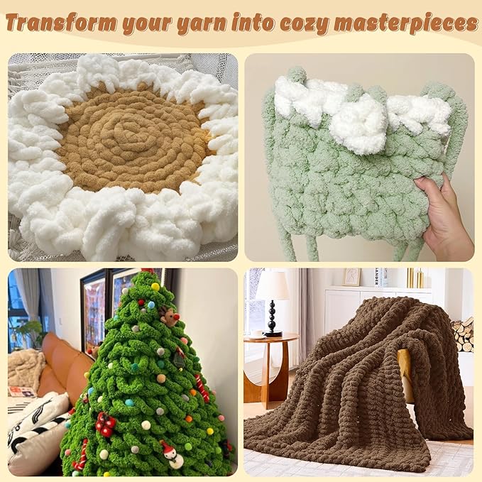 Inhand 18 Pack Chunky Chenille Yarn for Crocheting–30.6 Yards, 7.7oz, Soft Fluffy Thick Yarn,Gifts for Men/Women Birthday Christmas Unique,Hand Knitting for Blankets&DIY Crafts (Coffee)