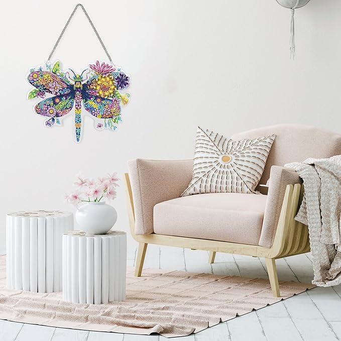 Koikify Diamond Painting Hanging Ornament, Floral Dragonfly Diamond Art Pendant with Double-Sided Pattern DIY Crystal Rhinestone Craft for Home Decoration and Gifts