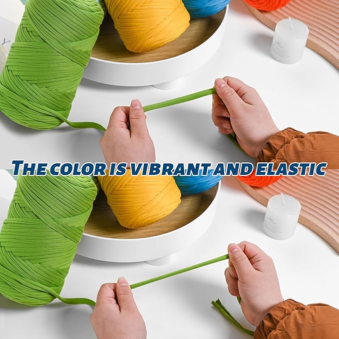 Elastic Fabric T Shirt Yarn for Crocheting，Beginner Crochet Yarns with Polyester Spandex Blend,Total 400g/114yds Soft Tshirt Yarn for Crochet Crafts/Bags/Baskets（Denim Blue）