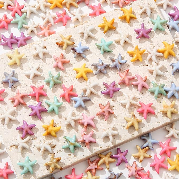 200pcs Acrylic Starfish Beads Ocean Sea Theme Turtle Charms Summer Hawaii Beaded for Jewelry Making Beading Kit Bracelets DIY Supplies (Color Starfish)