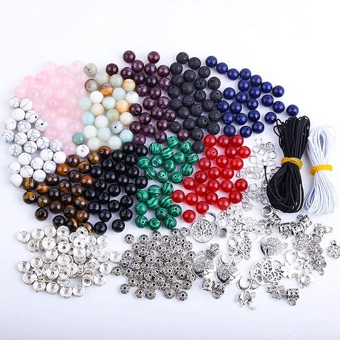 Fishdown 418 pcs 8mm Crystal Beads for Jewelry Making, Natural Stone Healing Beads for Bracelets, Gemstone Beading & Jewelry Necklace Making DIY Kit