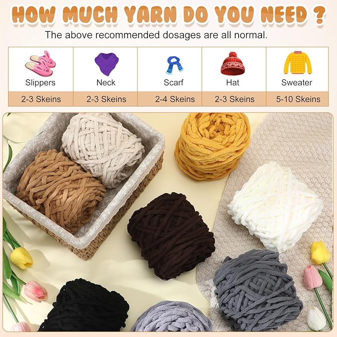 Buryeah 8 Pack Chunky Chenille Yarn for Crocheting Soft Thick Fluffy Yarn for Hand Knitting Bulky Velvet Blanket Plush for Weaving DIY Crafts Each 3.5 oz 55 Yards (Brown Series)