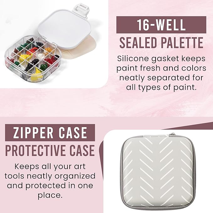 Airtight Watercolor Palette with Lid - Set of 5 Paint Brush Holder Cup with Paint Palette | Acrylic Paint Palette | Paint Brush Cleaner Cup | Painting Accessories | Painting Palette Gifts for Artists