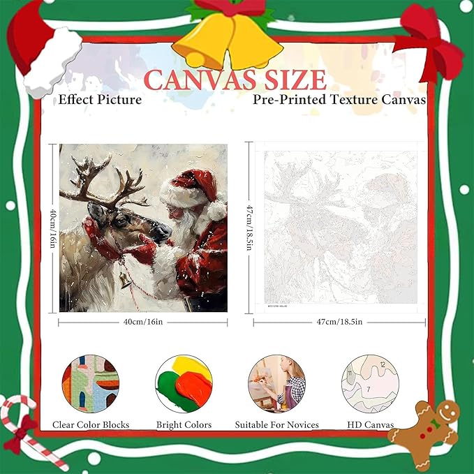 cviokrdu Christmas Paint by Numbers Kit for Adults - Santa Claus Adult Paint by Number Kits on Canvas, DIY Christmas Elk Oil Painting for Gift Home Wall Decor (16x16inch)
