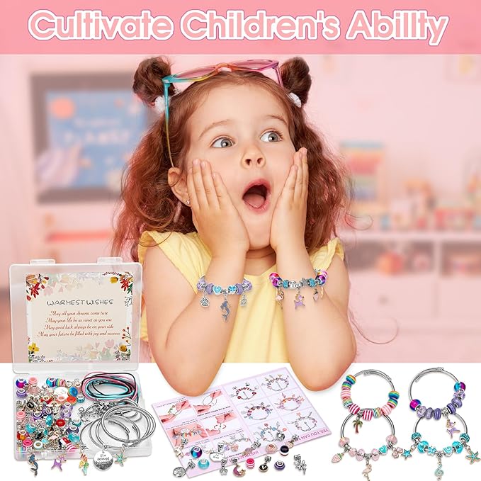 Soleebee Charm Bracelet Making Kit, Unicorn Mermaid Jewelry Making Supplies Beads DIY Art Craft Set Jewelry Making Kit for Girls Teens Age 6-12