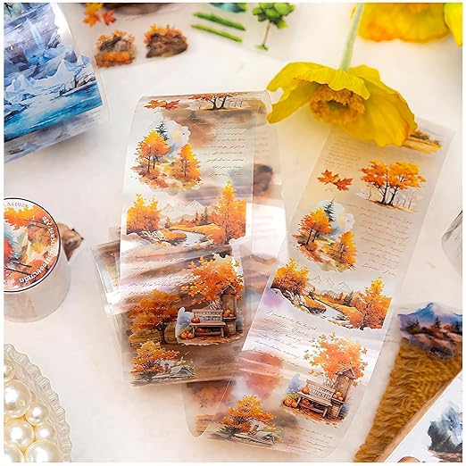 Landscape Tape Stickers for Journaling Supplies, 6 Rolls PET Vintage Nature Stickers for Scrapbooking, Journaling, Planner (Landscape)