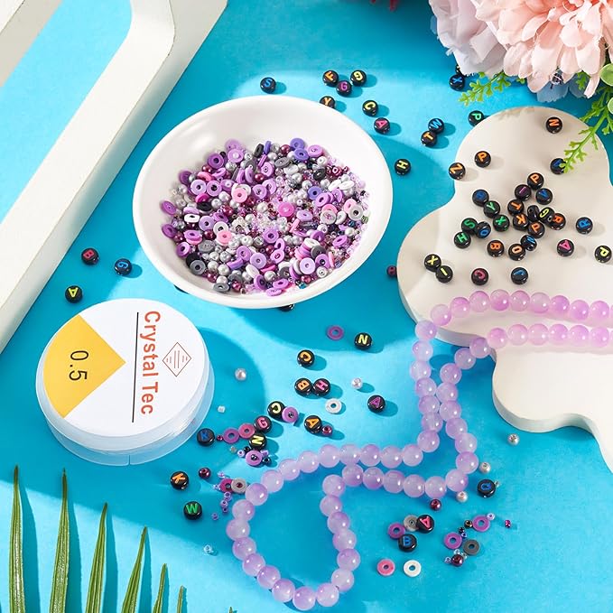 Spritewelry Friendship Bracelet Making Kit with Glass Seed Beads 8mm Purple Clay Beads Bracelet Making Kit for Adults Letter Bead for Jewelry Making DIY Crafts Gift Supplies 1 Bag