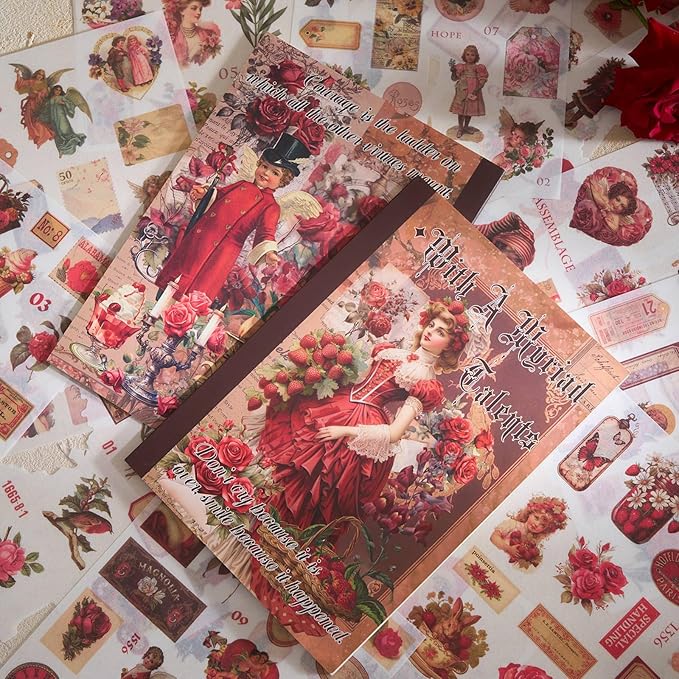 Rose Stickers for Scrapbooking Supplies, 550+ Vintage Stickers for Junk Journal Pre-Cut Ephemera Sticker Book for Adults Aesthetic Flower Lable Washi Sticker for Journaling DIY Arts Crafts