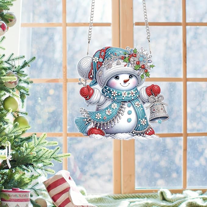 Christmas Diamond Art Painting Hanging Pendant DIY Snowman 5D Special Shape Crystal Diamond Art Partial Mosaic Making Craft, Large size Christmas Ornaments Home decor window decoration Handmade Gift
