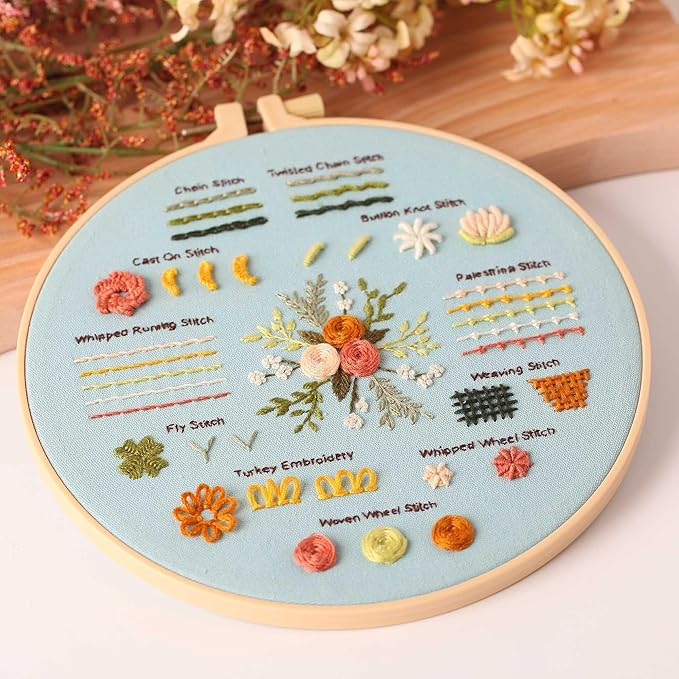 harimau 4p beginner embroidery kit,natural landscape pattern,cross stitch kits, including stamped embroidery cloth with 2 embroidery hoops, multicolor color threads for embroidery kits