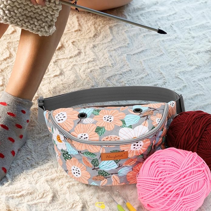 Yarn Crossbody Waist bag Small Yarn Storage Organizer for Yarn Skeins-Organizer for Crochet Hooks and Accessories