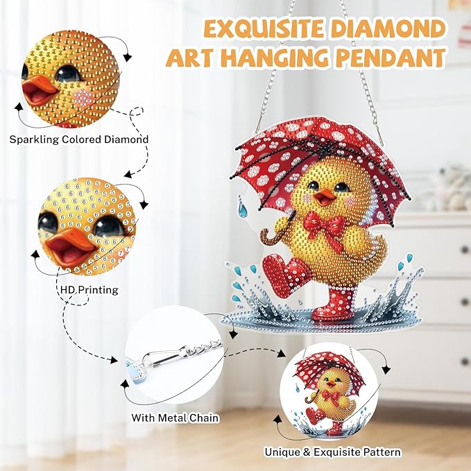 Bowetile Duck Diamond Art Hanging Kits for Adults, Diamond Art Suncatchers Easter, 5D Special Shape Diamond Painting Pendant Window Ornament Gifts for Home Wall Door Garden Decor