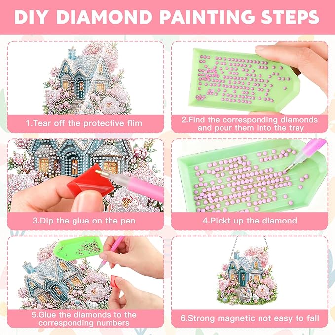 NAIMOER Easter House Diamond Art Hanging Kits for Adults, 5D Special Shaped Rhinestone, DIY Acrylic Spring Diamond Art Painting Window Pendants Home Garden Wall Hanging Ornament Kits, Double Sided