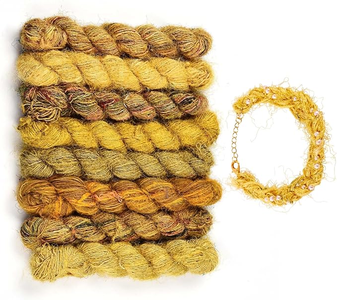 65.62 Yards Sari Silk Ribbon Yarn, Recycled Sari Ribbon Yarn Tassels Skeins Vintage Fabrics Crafts for Knitting Crocheting Macrame Tassels Scrapbook Craft Project Decor