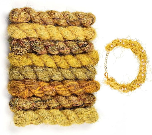 65.62 Yards Sari Silk Ribbon Yarn, Recycled Sari Ribbon Yarn Tassels Skeins Vintage Fabrics Crafts for Knitting Crocheting Macrame Tassels Scrapbook Craft Project Decor