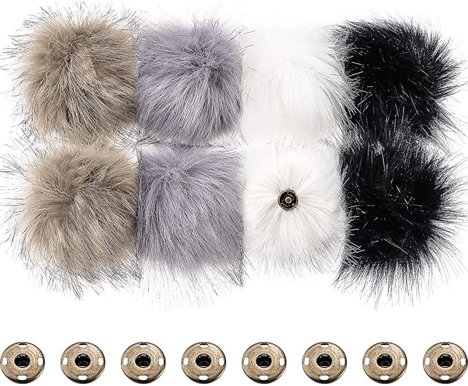boao 8 pcs faux fur pompoms for hats with removable press button faux fur fluffy pompom balls knit hats clothing accessories for bobble hat knitting shoes scarves bag(4 color)