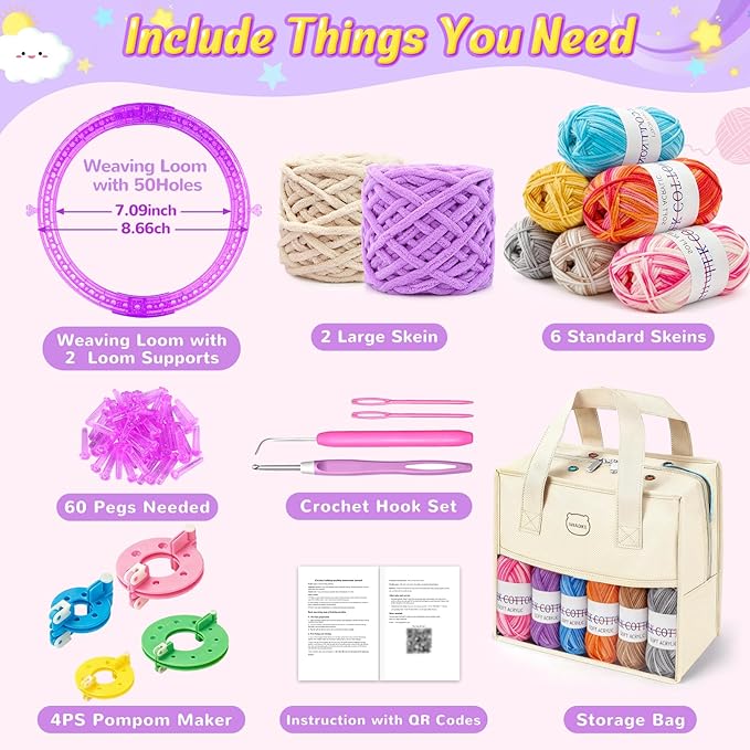 MIAOKE Weaving Loom Kit, Knit Hat Scarf Knitting Loom Kit, Includes Storage Bag, Binding Needles, Yarn and Crochet Hooks, Perfect for Making Scarves, Hats, DIY Craft Kit for Beginners