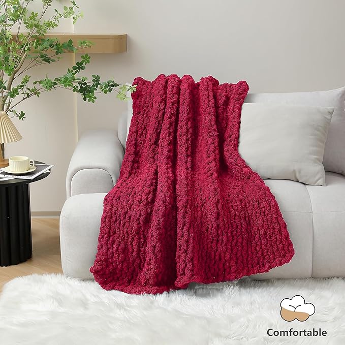 Chunky Yarn for Hand Knitting - #10 Chunky Chenille Yarn, Jumbo Big Thick Chunky Yarns for Crocheting, Super Bulky Chunky Knit Blanket Yarns, 8 Skein (25 yds 8 oz Each Skein), Cherry Red