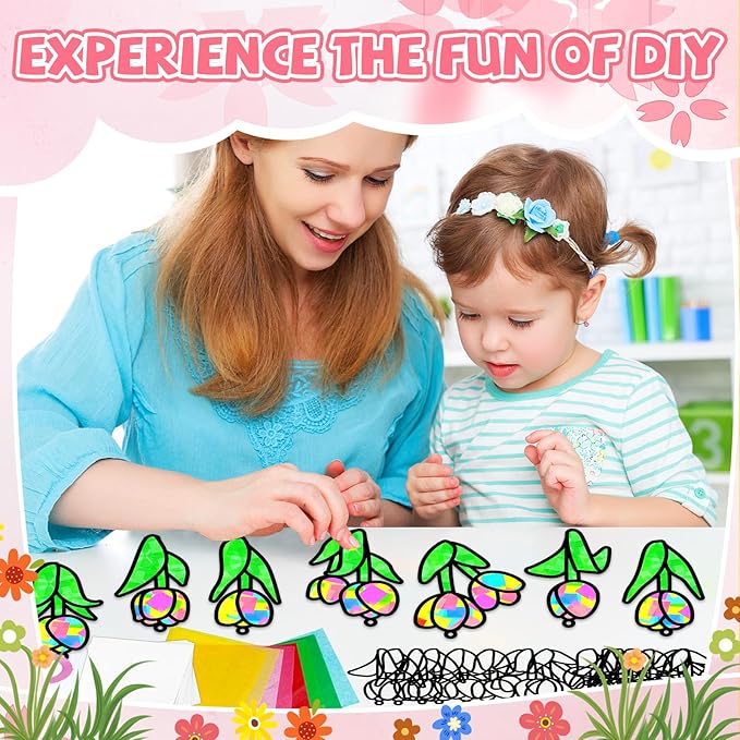Lonfliness 32 Sets Spring Tulip Suncatchers Craft Kit DIY Window Stained Glass Effect Colorful Tulip Paper Crafts Home School Classroom Decoration Birthday Gift Creative Art Project & Activity Game