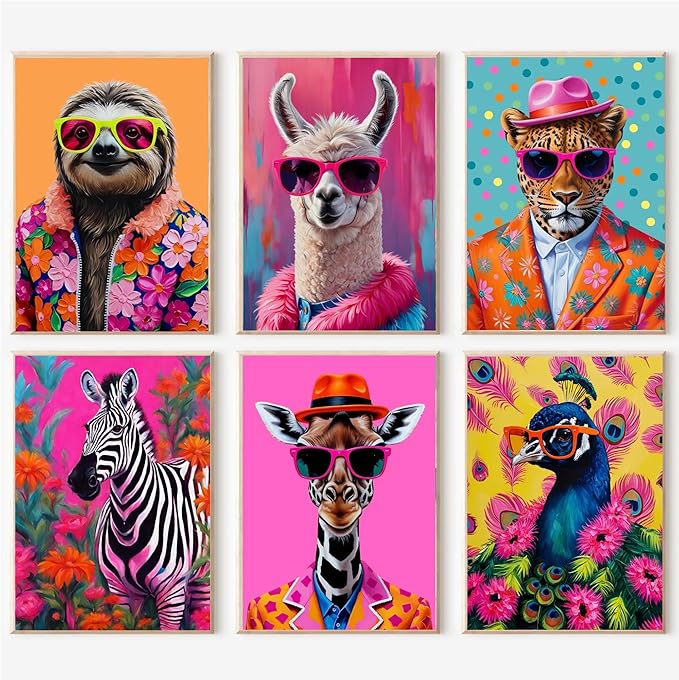 cupmod 6 Packs Colorful Animal Paint by Numbers Kit for Adults,DIY Watercolor Oil Painting by Numbers Kit,Easy Acrylic Adults Paint by Numbers Kit for Home Wall Decor 9.8x13.8inch