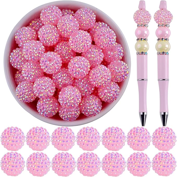 20mm Rhinestone Beads for Pens 20pcs Beaded Pens Beads Bling Glitter Suger Bugglegum Beads Large Balls Crystal Pen Beads for DIY Pens Keychain Making Suppliers Bulk