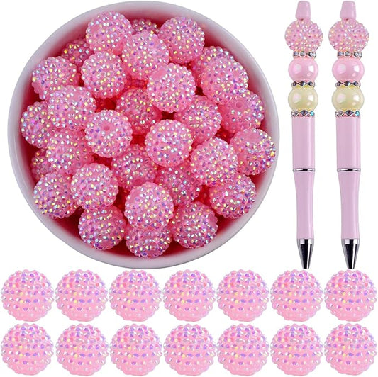 20mm Rhinestone Beads for Pens 20pcs Beaded Pens Beads Bling Glitter Suger Bugglegum Beads Large Balls Crystal Pen Beads for DIY Pens Keychain Making Suppliers Bulk