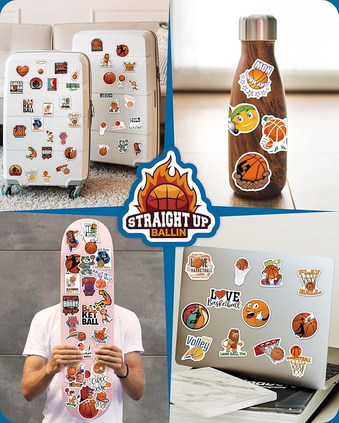 pcnearty 100 pcs sport stickers for kids, basketball water bottle stickers, vinyl waterproof laptop sticker for water bottle, bulk sticker packs for boys kids classroom prizes for elementary students