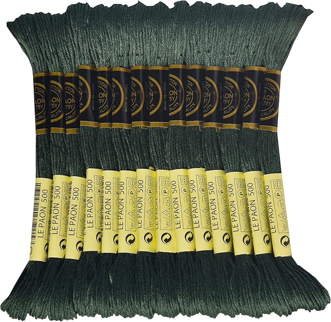 LE PAON Embroidery Floss, 14-Pack Six Strands 100% Long Staple Cotton Embroidery Thread, 8.7-Yard，Color Number：500, Very Dark Blue Green