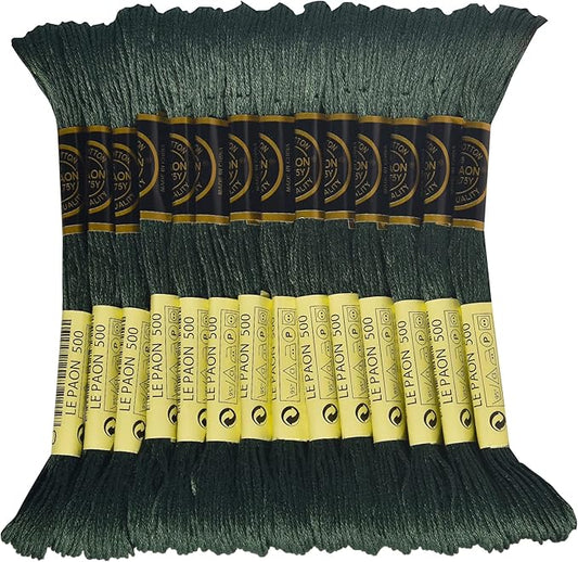 LE PAON Embroidery Floss, 14-Pack Six Strands 100% Long Staple Cotton Embroidery Thread, 8.7-Yard，Color Number：500, Very Dark Blue Green