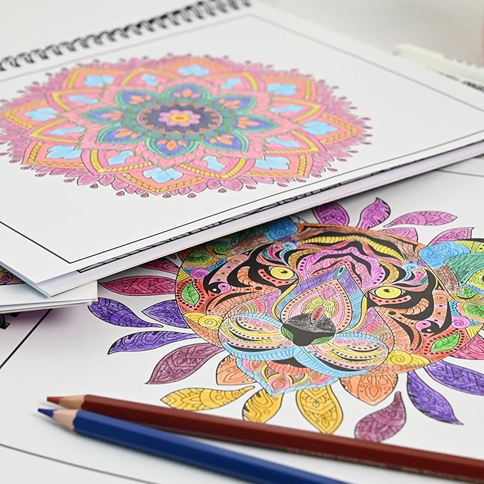 Ilyever 3 Pack Adult Stress Relief Coloring Book,60 Page Mandalas,Animal & Flower Patterns,Spiral Bound Women Coloring Books for Mindfulness & Relaxation for Christmas,Birthday&Holiday Party Gifts