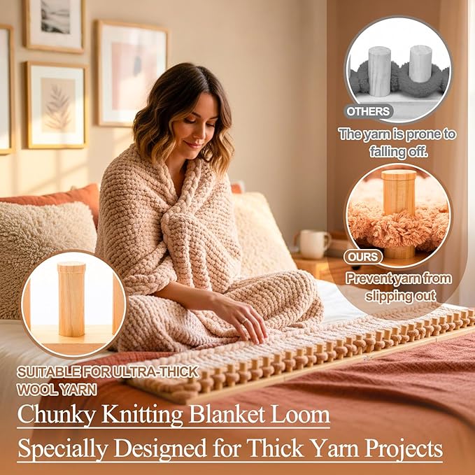 Novabright 67'' Chunky Knitting Loom Extra Large Knitting Loom for Blanket Making Adjustable Size Chunky Knit Foldable Portable Hand Weaving Kit for Beginner Yarn Craft Home Decor