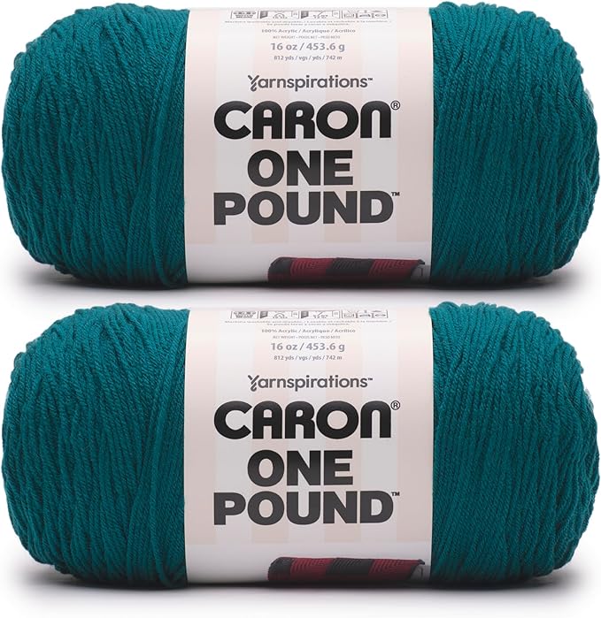 Caron One Pound Deep Sea Teal Yarn - 2 Pack of 16oz/453.6g - Acrylic - #4 Worsted (Medium) - 812 Yards - Knitting & Crochet