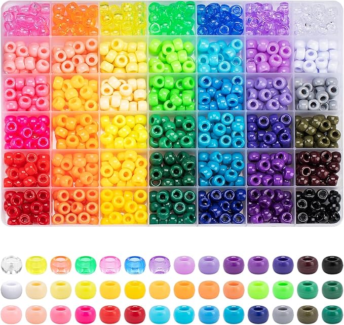 Simetufy 42 Colors Pony Beads, 750Pcs Rainbow Plastic Beads for Bracelet Making Hair Braiding DIY Crafts Kandi Jewelry Key Chains Christmas Gifts