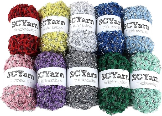 for Scrubbies 12 Skeins Bonbons Yarn Assorted Colors 100% Polyester for Scrubbies Crochet and Knitting Project - Craft Kit