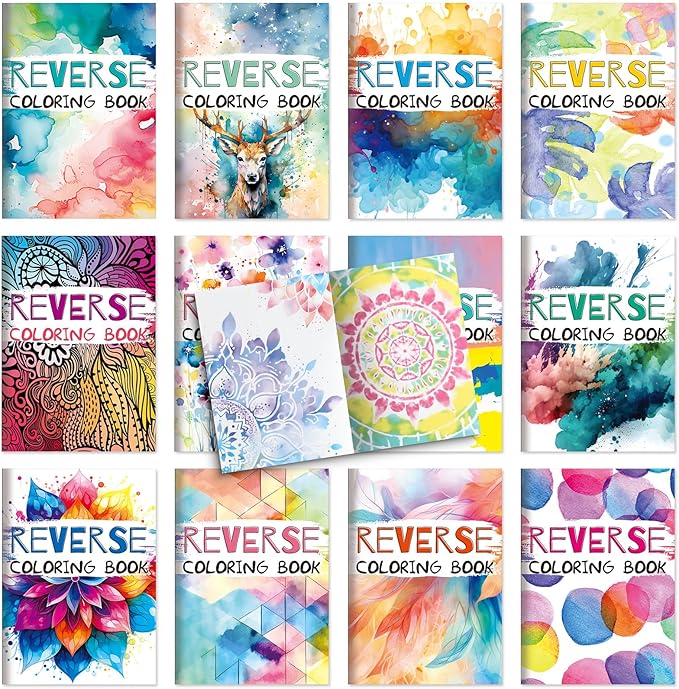 Liliful 12 Pcs Coloring Book Bulk for Adult DIY Reverse Flower Stress Relief Color Drawing Book with Patterns for Adults, Party Favors, Goodie Bag Filler and Holiday Gifts